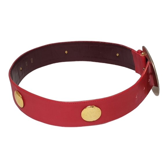 GIVENCHY Red Leather Gold Studded Belt 80/ 32 Made in France - Picture 2 of 9